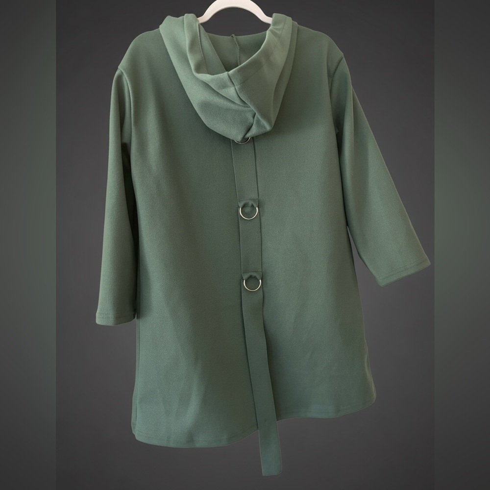 Women’s Hooded Coat M Sage Green Cotton Spandex Snaps Distinctive Details New - Picture 3 of 13